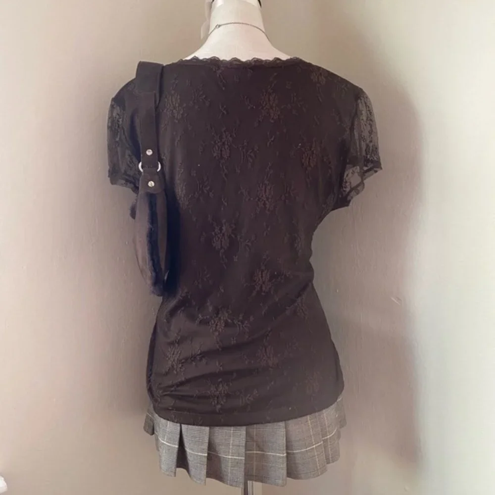 Brown Lace Button-Up Top - Picture 5 of 6